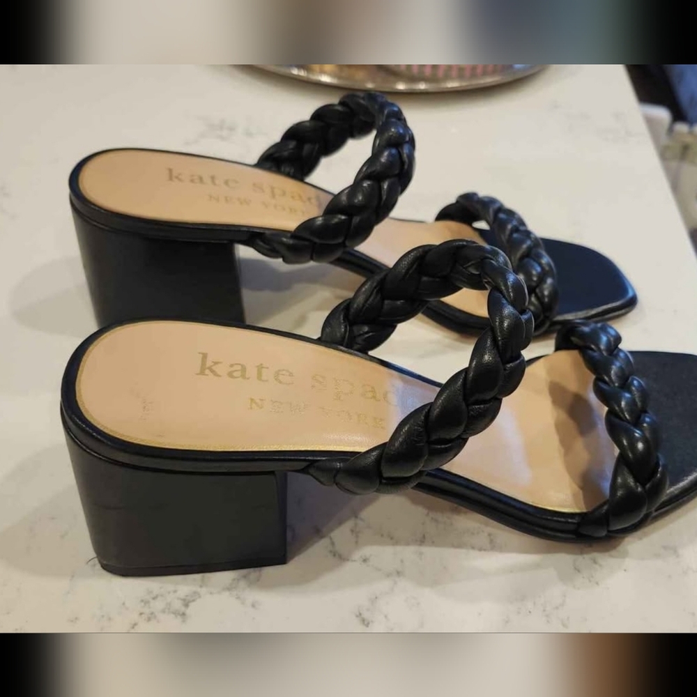 Kate Spade Womens Shoes Juniper Braided Leather Block Heel Sandals 10B Black